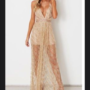 White fox Akela gold glitter maxi